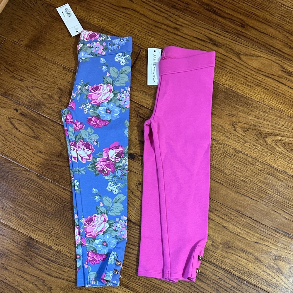 Janie and Jack Blue Floral and Pink Leggings Set